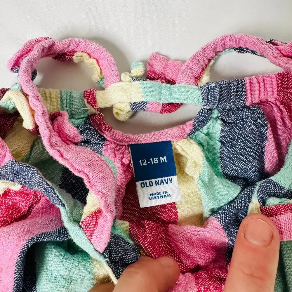 Old Navy 2 Piece Colorful Striped Babydoll Top w/ Bloomers Set Sz 12-18 mo